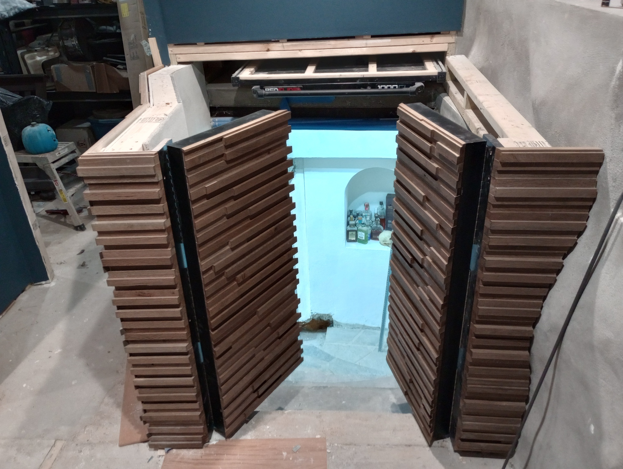Large custom doors with slatted panels