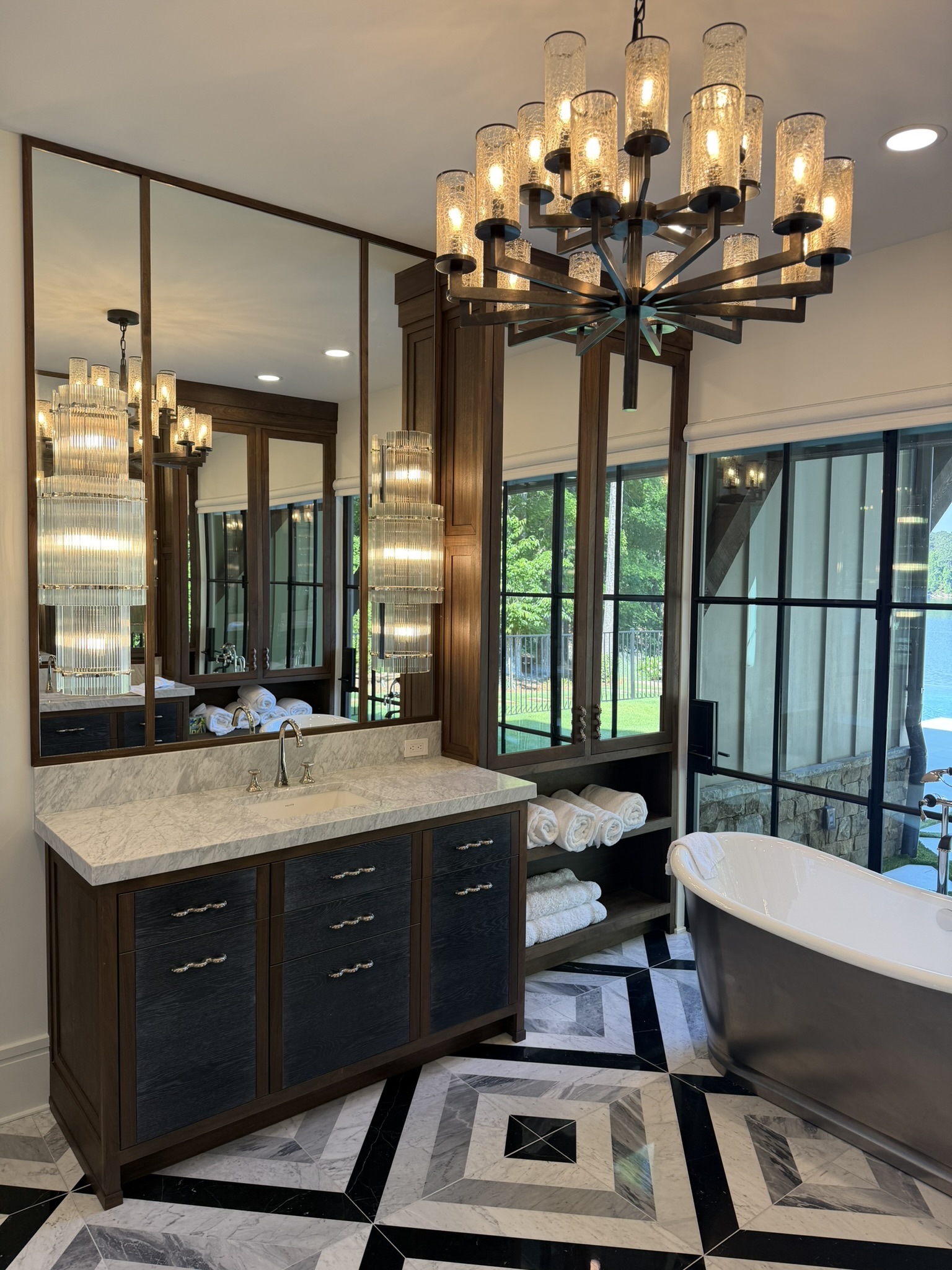 Master bathroom custom vanity wide view